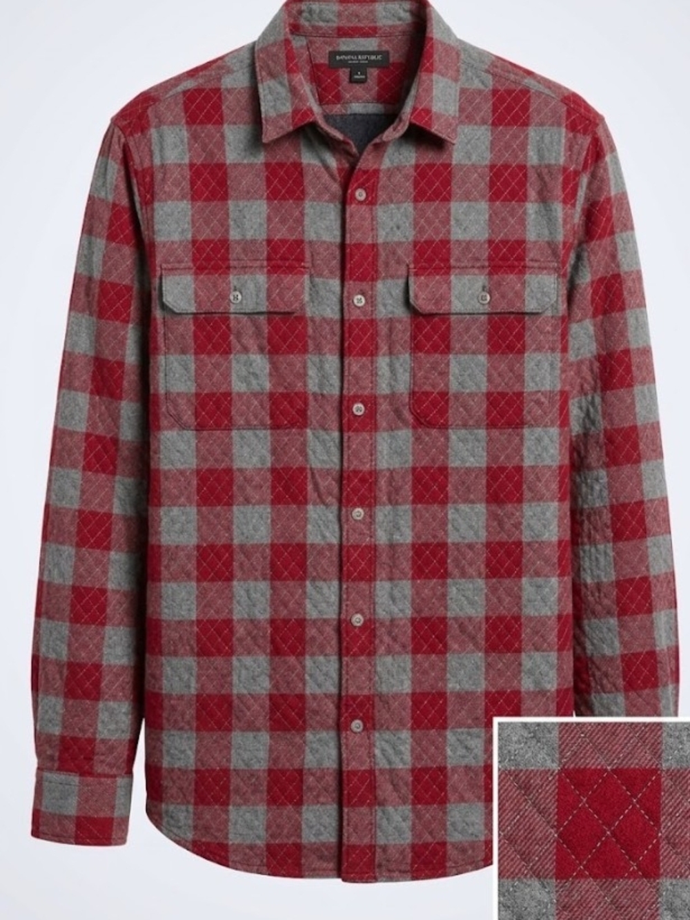 Banana Republic Men’s Red & Gray Plaid Flannel Shirt (Sz L) Fall Warm Classic